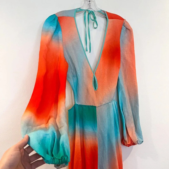 The Wolf Gang Martina Linen Blend Ombre Open Cutout Back Straight Leg Jumpsuit M - Picture 4 of 15